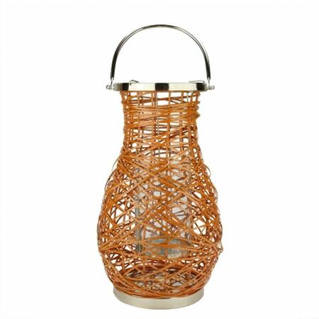 NORTHLIGHT SEASONAL Modern Orange Decorative Woven Iron Pillar Candle Lantern with Glass Hurricane 31580106